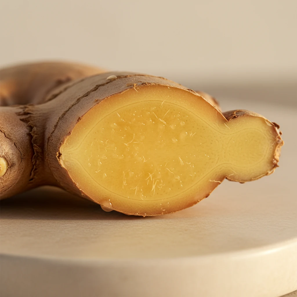 Sliced fresh ginger root - botanical supplement for active lifestyle, sourced from South Asia and East Africa